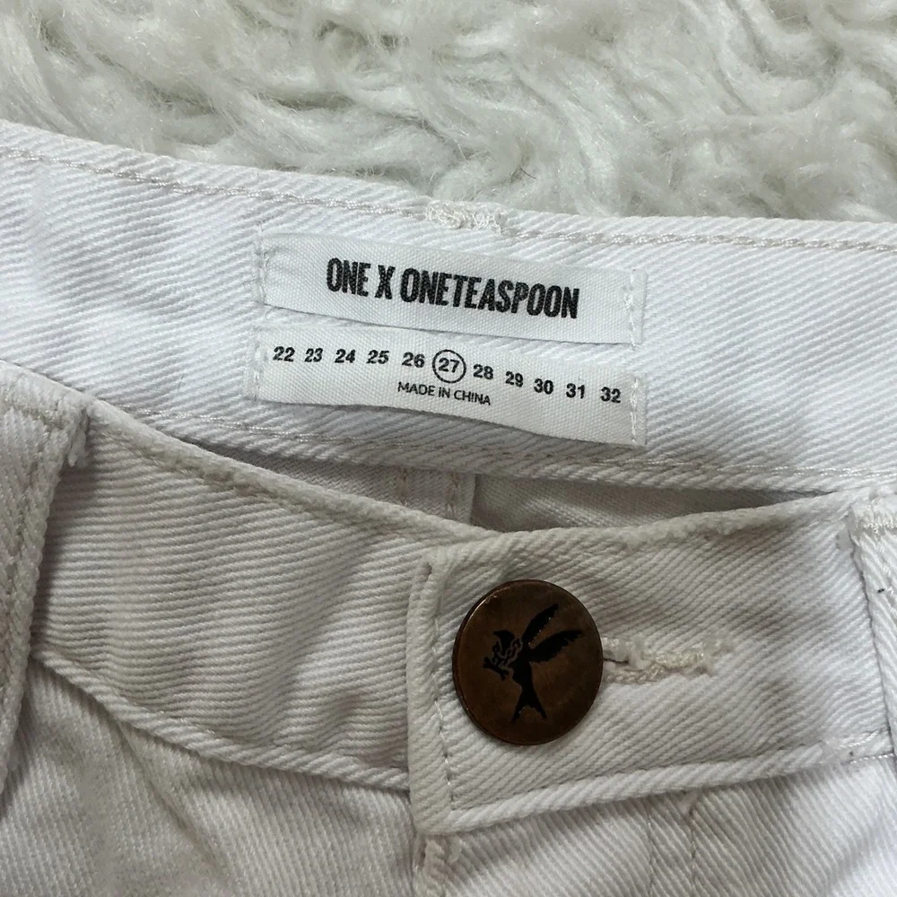 One Teaspoon High Waist Bonita Shorts White Distressed Raw Hem 27